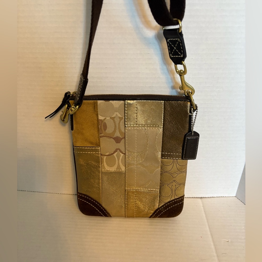 Preloved Coach Gold Metallic Patchwork Crossbody … - image 1